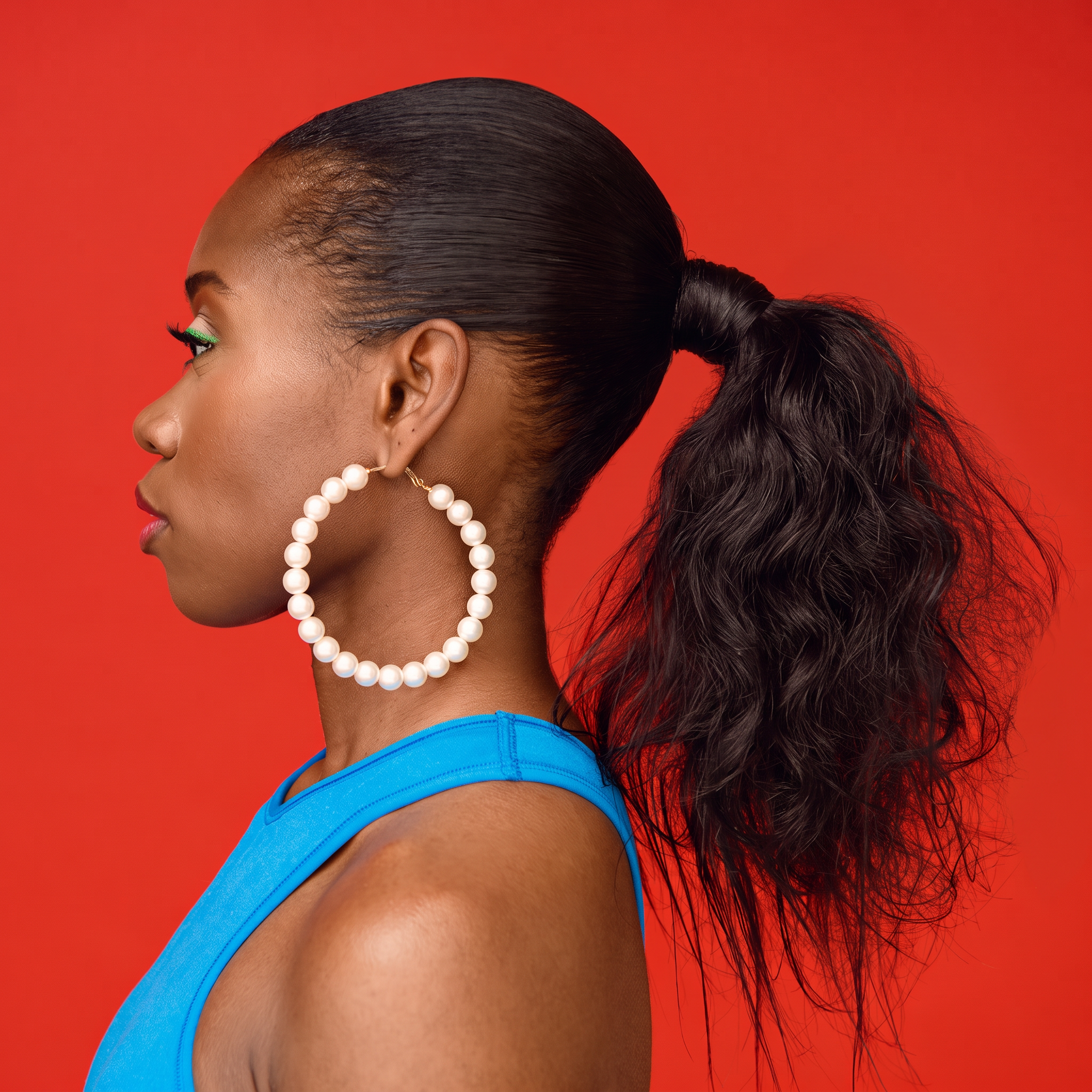 Profile portrait with a sleek high ponytail and polished edges